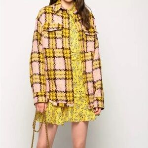 Pinko Teddy Jacket Pink Yellow Plaid Cozy